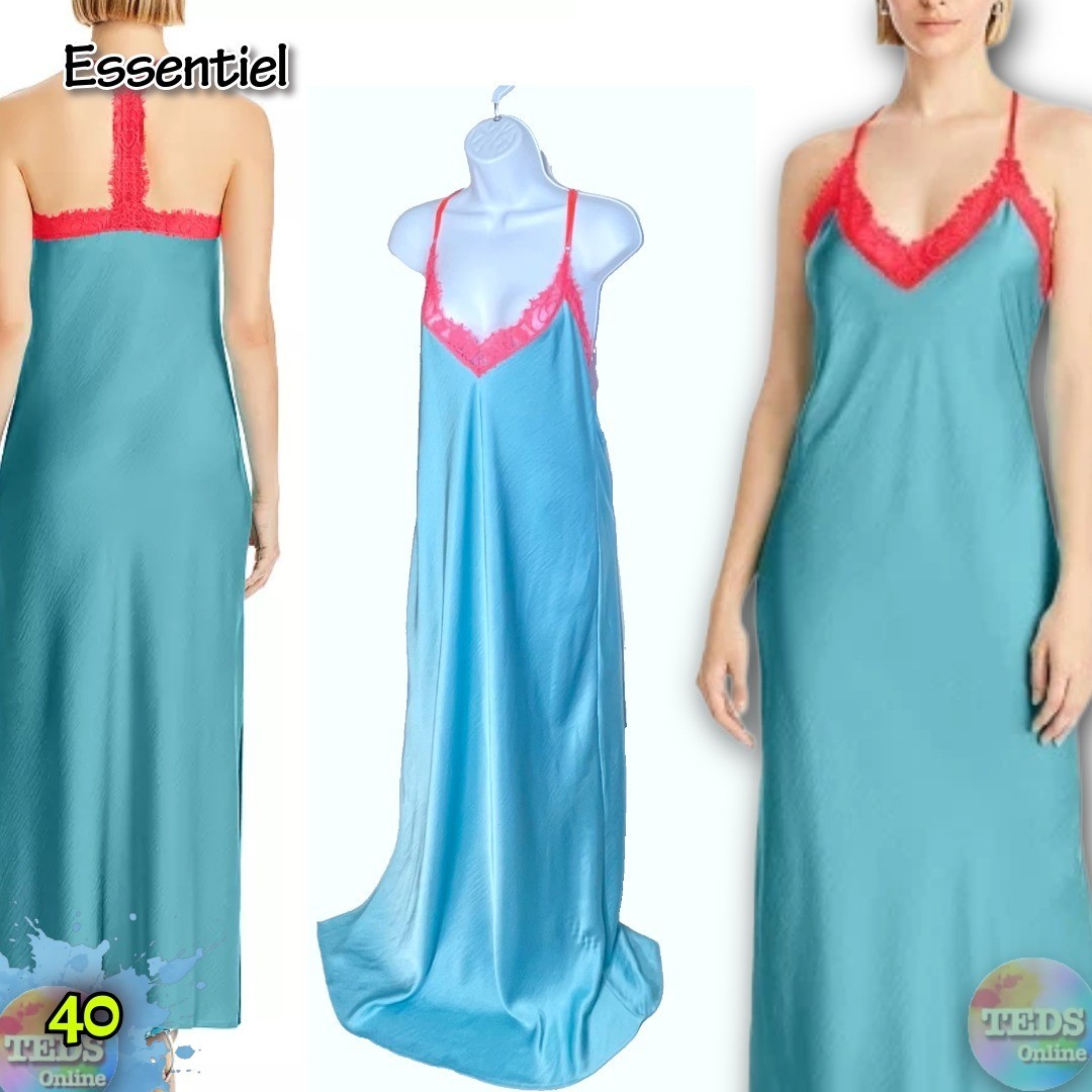 PO Essentiel Antwerp Women's Feist Lace-Trimmed Satin Dress Feeling Blue  Size 40 | eBay