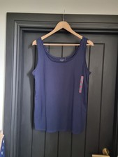 M&S The Regular Vest Navy 100% Cotton Vest Top Size UK 18