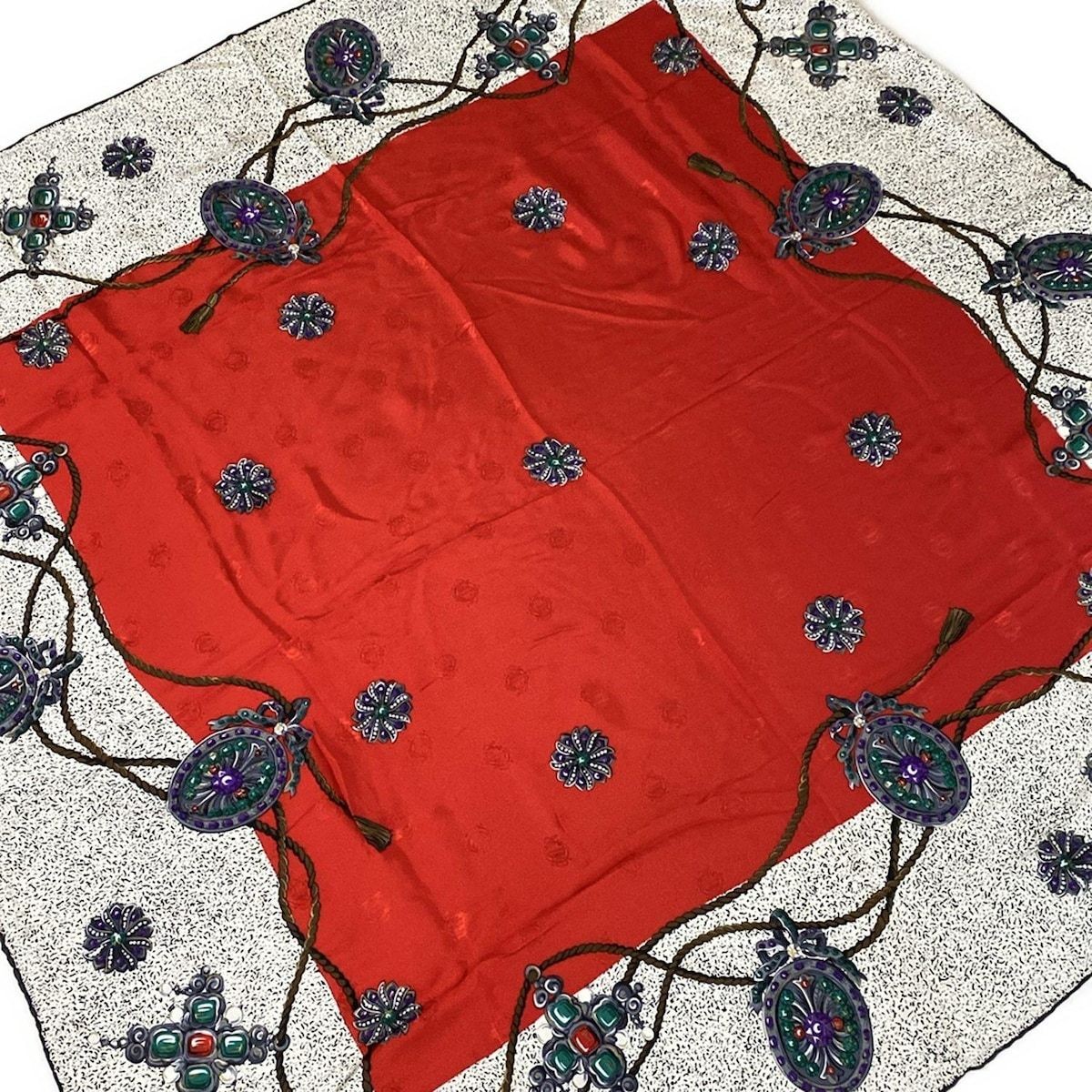 Dior Gemstone Pattern Square Scarf 41.7in Red White Multicolor Pre owned