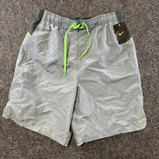 Nike Swim Trunks Size M Gray Lime Neon Green Swoosh Logo Shorts 90s Mesh Lined