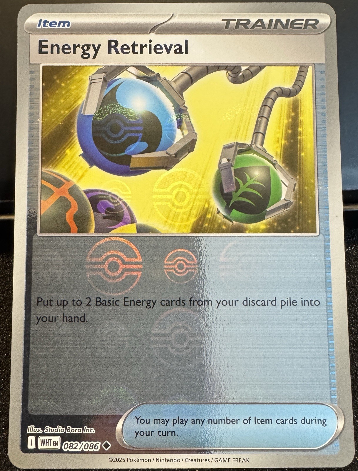 Energy Retrieval 082 2025 Pokemon S&V White Flare Poke Ball Holo Card NM+