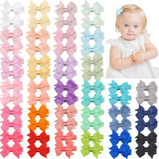 Hair Clips for Baby Girls - 60 Tiny 2" Fully Covered Bows Barrettes for Infants