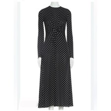Valentino long sleeve twist front polka dot silk gown  dress