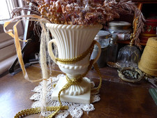 Vintage 1960's Matt Ivory  Facetted Plastic Vases with dryflower  16.5cm tall