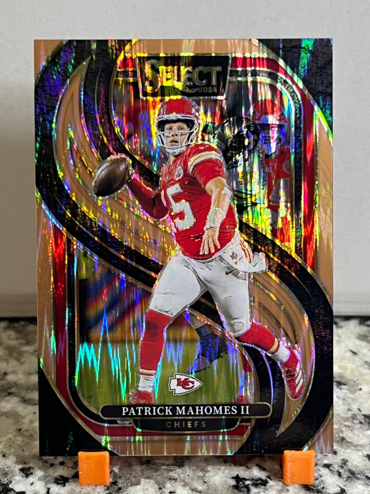 2024 Panini Select Premier Level Patrick Mahomes #120 Copper Shock Prizm #’d/299