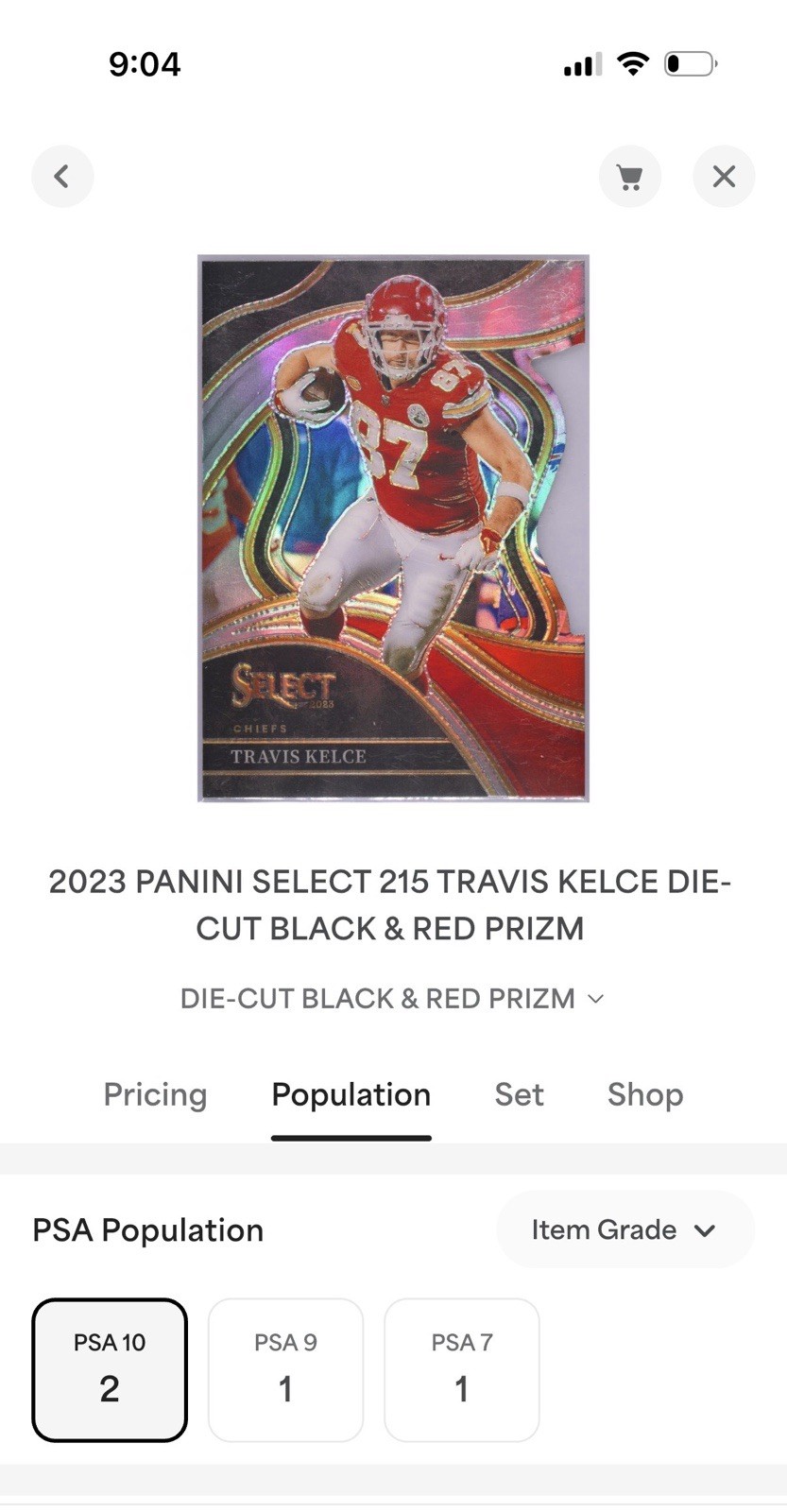 Travis Kelce 2023 Select Die-Cut Black & Red Prizm #215 PSA 10 view 4