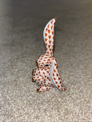 Herend Rust Fishnet Standing Bunny Rabbit   Handpainted Hungary Porcelain