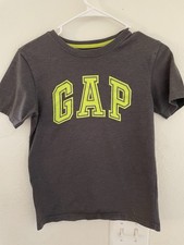 Gap Kids Charcoal Gray Neon Yellow Arch Spellout Logo Graphic T Shirt Size XL 12