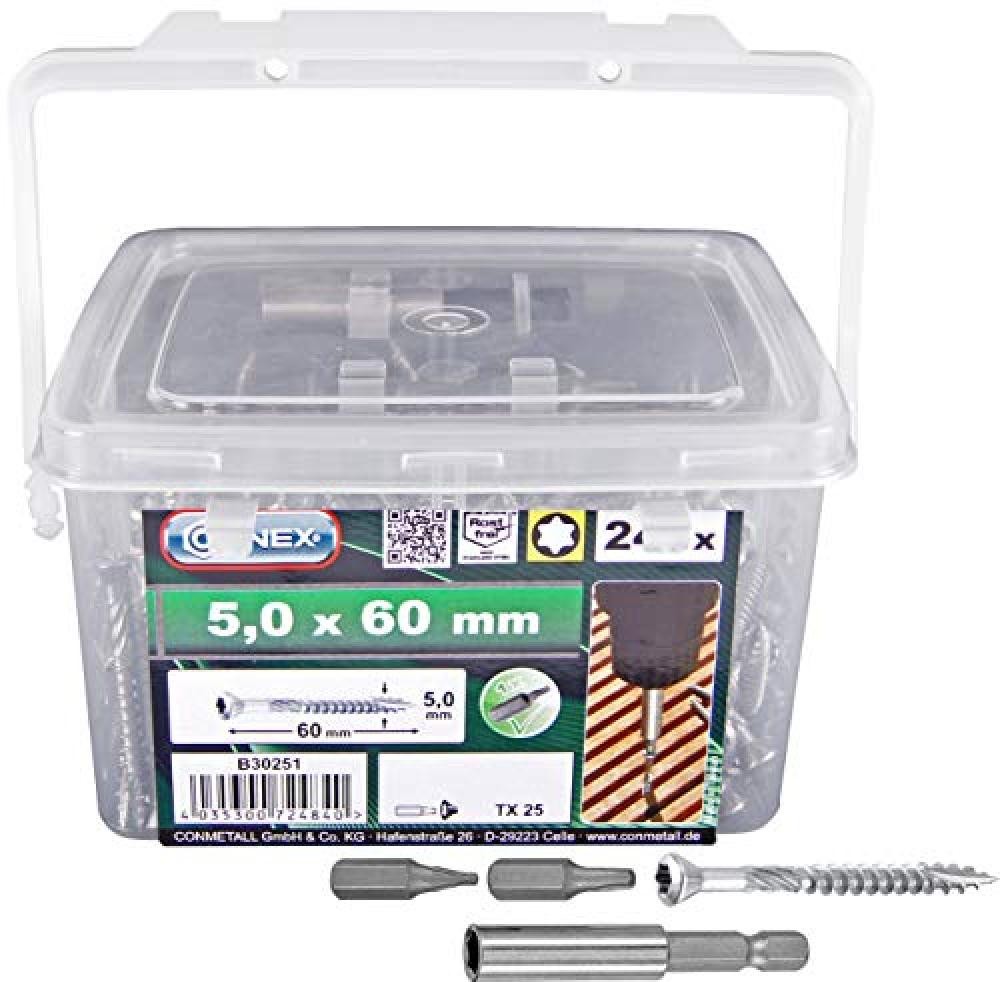 CON:P B30251 - Secchio contenente 240 viti per terrazze, 5 x 60 mm - NUOVO 