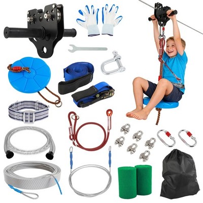 100FT Kids Zipline Kit for Backyard: Up To 400LBS Quick Tighten Zipline Kits