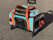 Petskd Rolling Pet Carrier Expandable Top Fabric, Small Dog, Blue 19 x 13 in