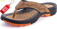 Mens Flip Flops Orange Brown Arch Support Slip Resistant Outdoor Sandals - US