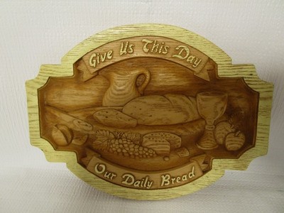 Give Us This Day Our Daily Bread ~ Faux Wood 10'' x 7.5'' Wall Art Hanging Vintage