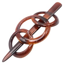 French Triple Ringed 3.5" Celluloid Hair Slider Pin Thru Holder Barrette Non ...