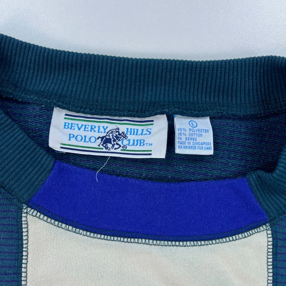 Sudadera De Colección Beverly Hills Polo Club Para Hombre Grande Azul Cuello Redondo Logo Foto 3 de 4