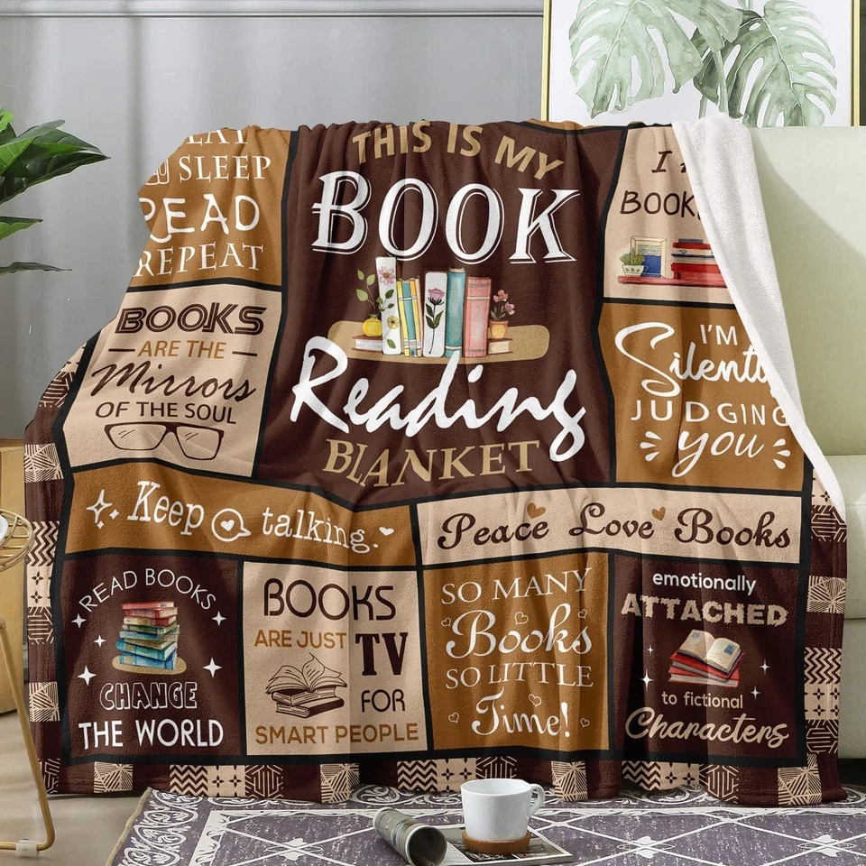 Book Lover Patchwork Blanket:Reading-Themed Quotes &Book Designs,Cozy Home Throw - Image 3 of 4