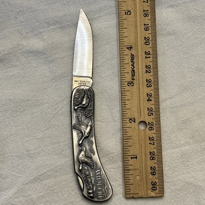SHARP 1 BLADE JAPAN PHEASANT LOCK BACK METAL HANDLES KNIFE MINT 440 Stainless