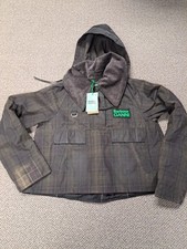 Barbour × GANNI Wax Anorak Smock Womens Jacket Pullover W Hood Plaid Boxy UK 12