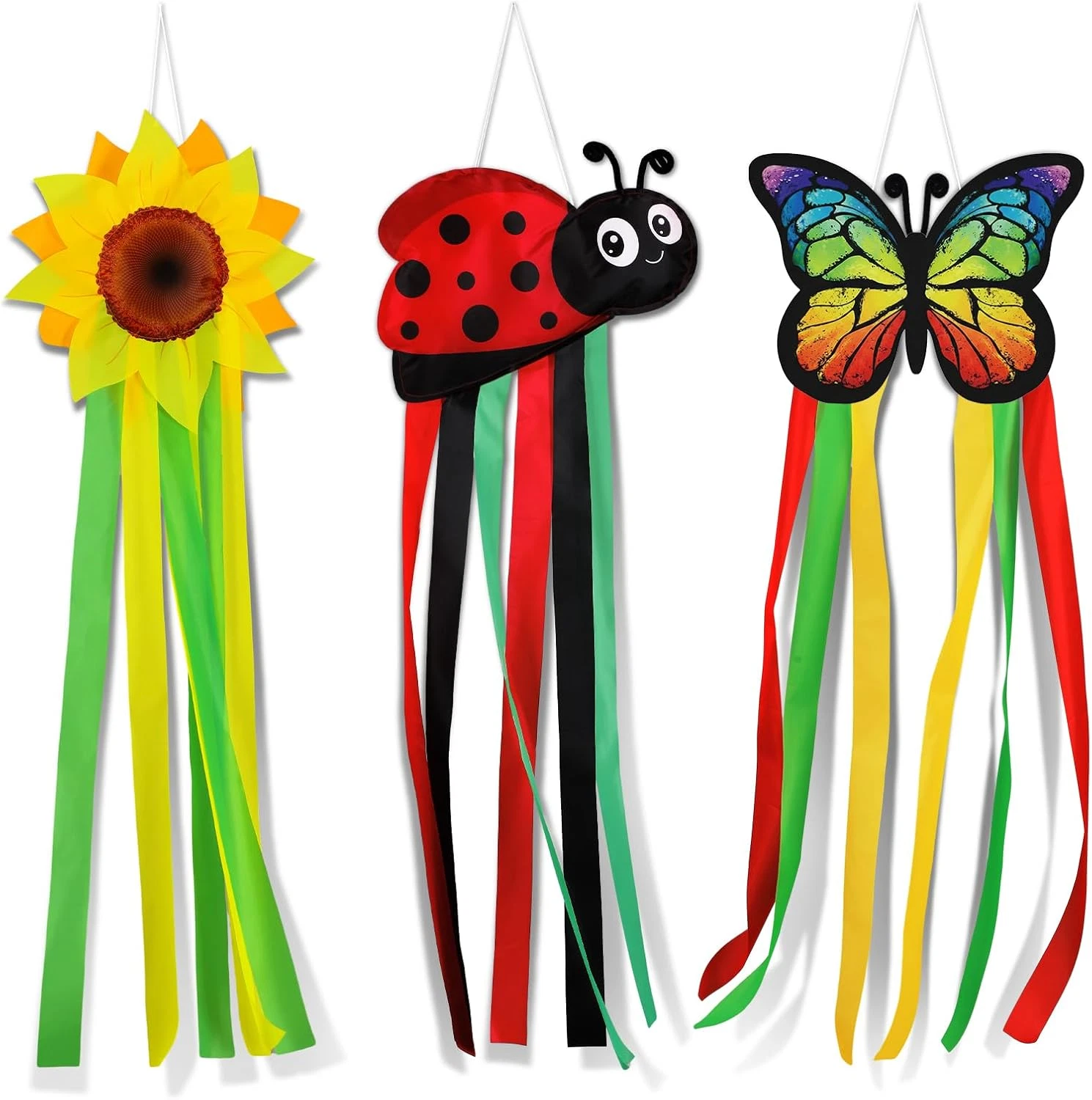 3 Pcs 40 Inch Spring Garden Outdoor Wind Socks Set Sunflower Butterfly Ladybug P