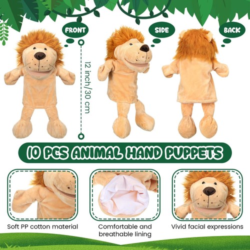 10 Pcs Animal Hand Puppets 12 Inch Soft Plush Plush Puppets Lion Orangutan Gi... - Picture 2 of 6