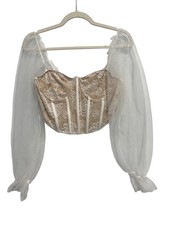 Sheer Corset Top Size Large Floral Lace Romantic Babydoll Balloon Coquette