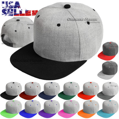 Mens Snapback Flat Bill Baseball Cap Adjustable Hip Hop Casual Plain Blank Hat
