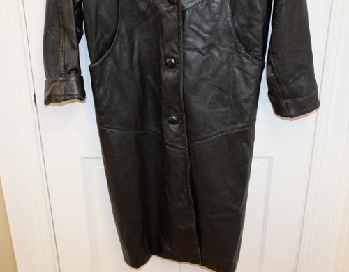Sea Dream Leather Womens Full Length Coat Sz S VTG 90s Black Soft Leather - Picture 7 of 12