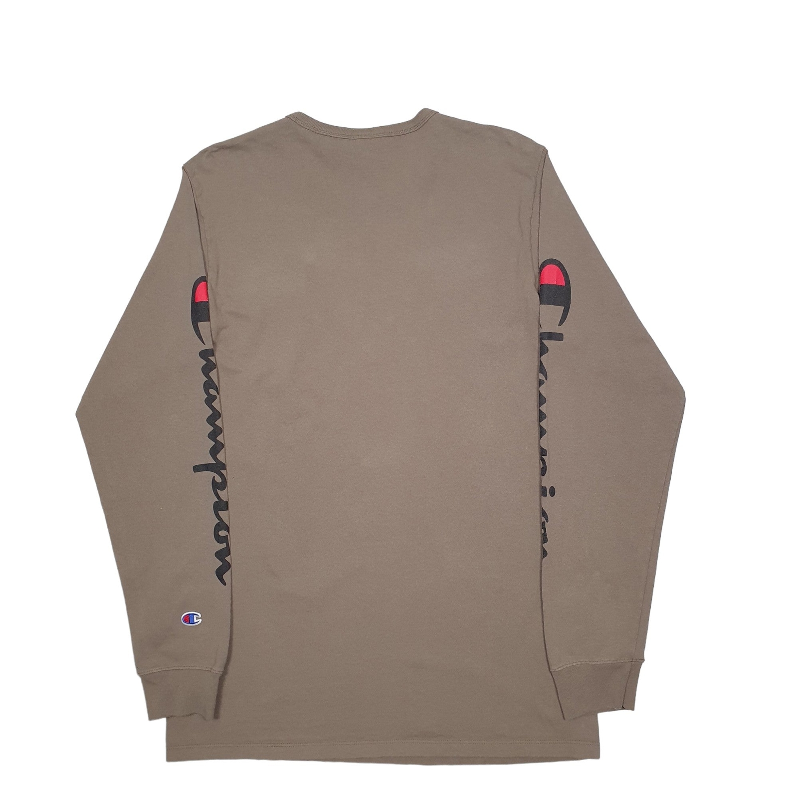 CHAMPION Khaki T Shirt Tee Spellout Long Sleeve Cotton Blend Mens L image 2