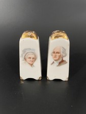 Vintage George  Martha Washington President Salt  Pepper Shakers Gold Trim