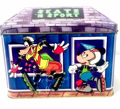 Disney Skate 'N Sport Tin 1985 Mickey Minnie Goofy Pluto Roller