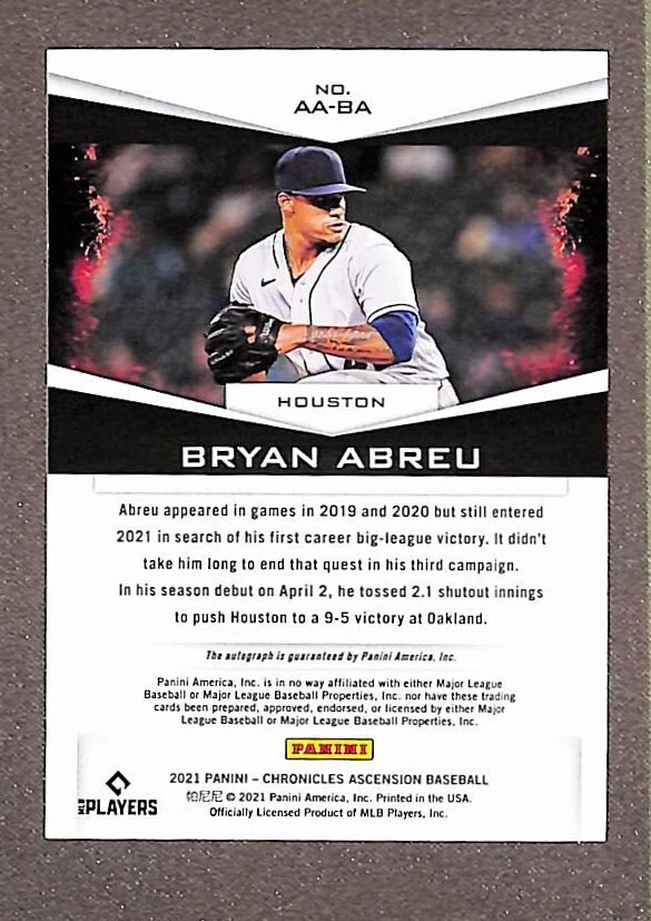 2021 Panini Chronicles Ascension #AA-BA Bryan Abreu Rookie RC Auto Houston Astro - Image 2 of 3