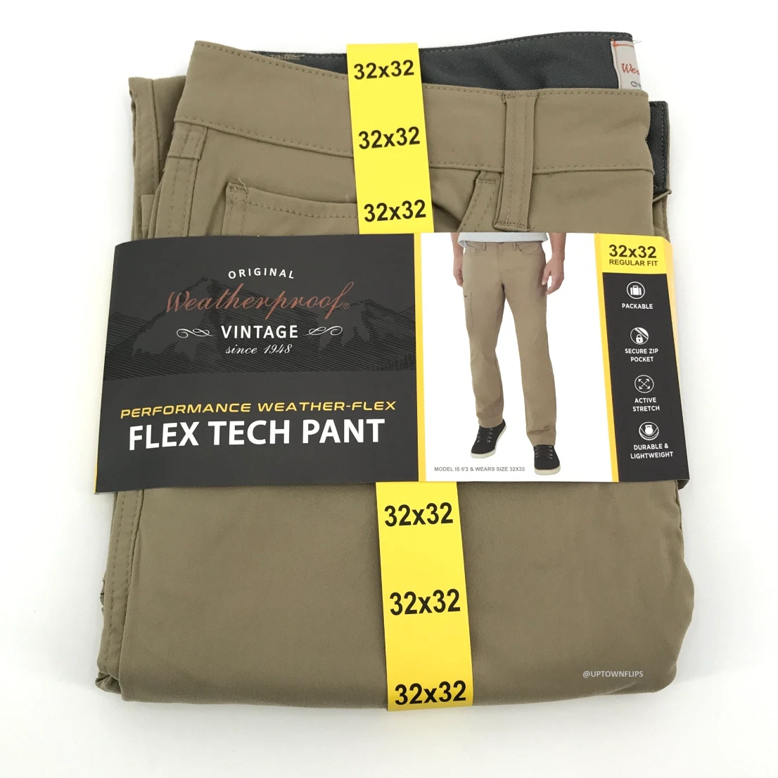 Weatherproof Vintage Mens Pants 32x32 Brown Khaki Regular Fit Flex Tech  Packable