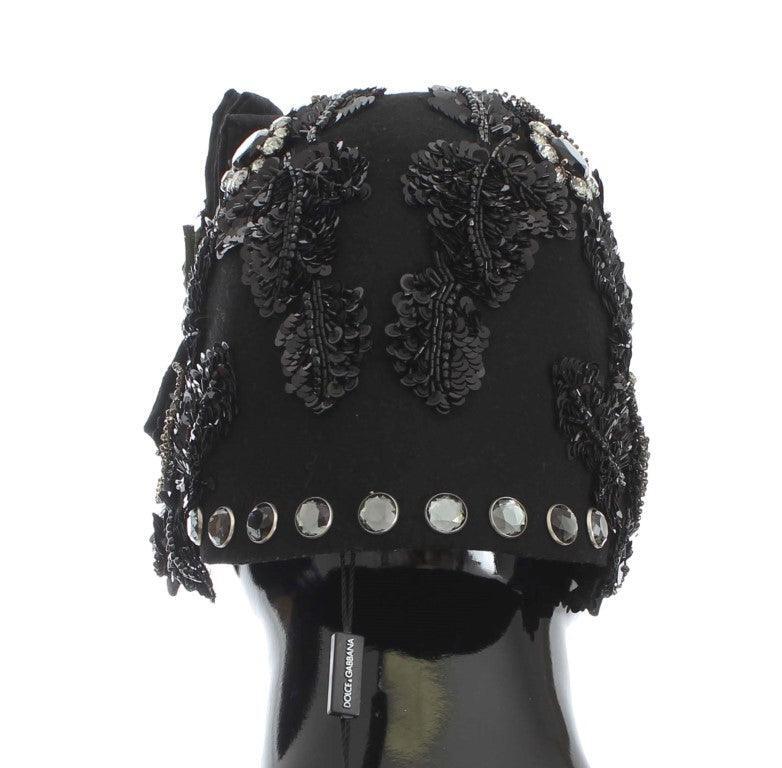 Dolce & Gabbana Black Crystal Gold Cherries Brooch Hat DOLCE & GABBANA Hat Black Crystal Gold Brooch Cherries  main image 4
