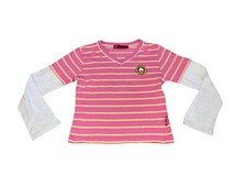 Vtg Garfield Odie Girls Shirt Long Sleeve Pink White Stripe V Neck 6 8
