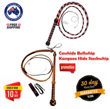 Genuine Cowhide Bullwhip and Kangaroohide stockwhip 6 Feet long 12 plaites Whips