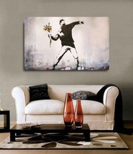 Banksy Bouquet Thrower Graffiti Canvas Print Street art Poster Mural 36 x 24
