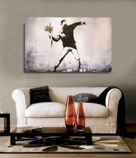 Banksy Bouquet Thrower Graffiti Canvas Print Street art Poster Mural 36 x 24