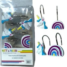 Matt Maddie Unicorn Rainbow Hooks Kids Collection 12 Shower Curtain Hook Set