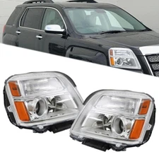 For GMC Terrain 2010-2015 Headlights Headlamps Halogen Chrome LH+RH Pair Clear