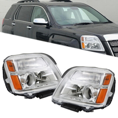 For 2010-2015 GMC Terrain Headlights Headlamps Halogen Chrome LH+RH Pair Clear