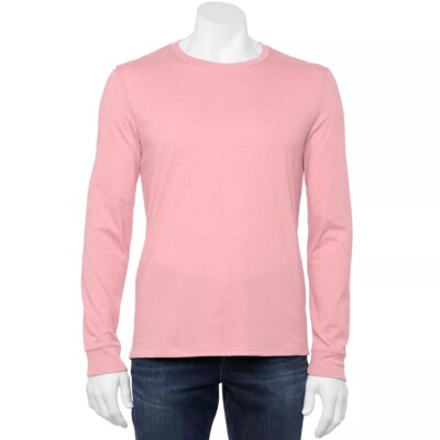 Mens Pink T Shirt Sz L Casual Fathers Day Long Sleeve Crewneck Tee Sonoma New
