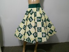 Vtg 50s Comida CARIB Elverhoj Handprint Novelty Cotton Full Circle Skirt Swing S