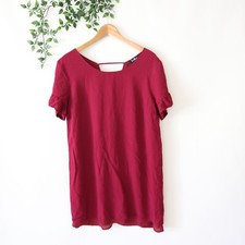 Lulus Women's Dark Purple Ruffle Trim Short Sleeve Shift Dress Size M Medium