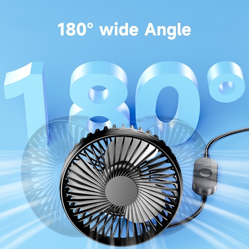 12V USB Car Rearview Mirror Fan – 360° Swivel, 3 Speeds, Low Noise, Universal Fit