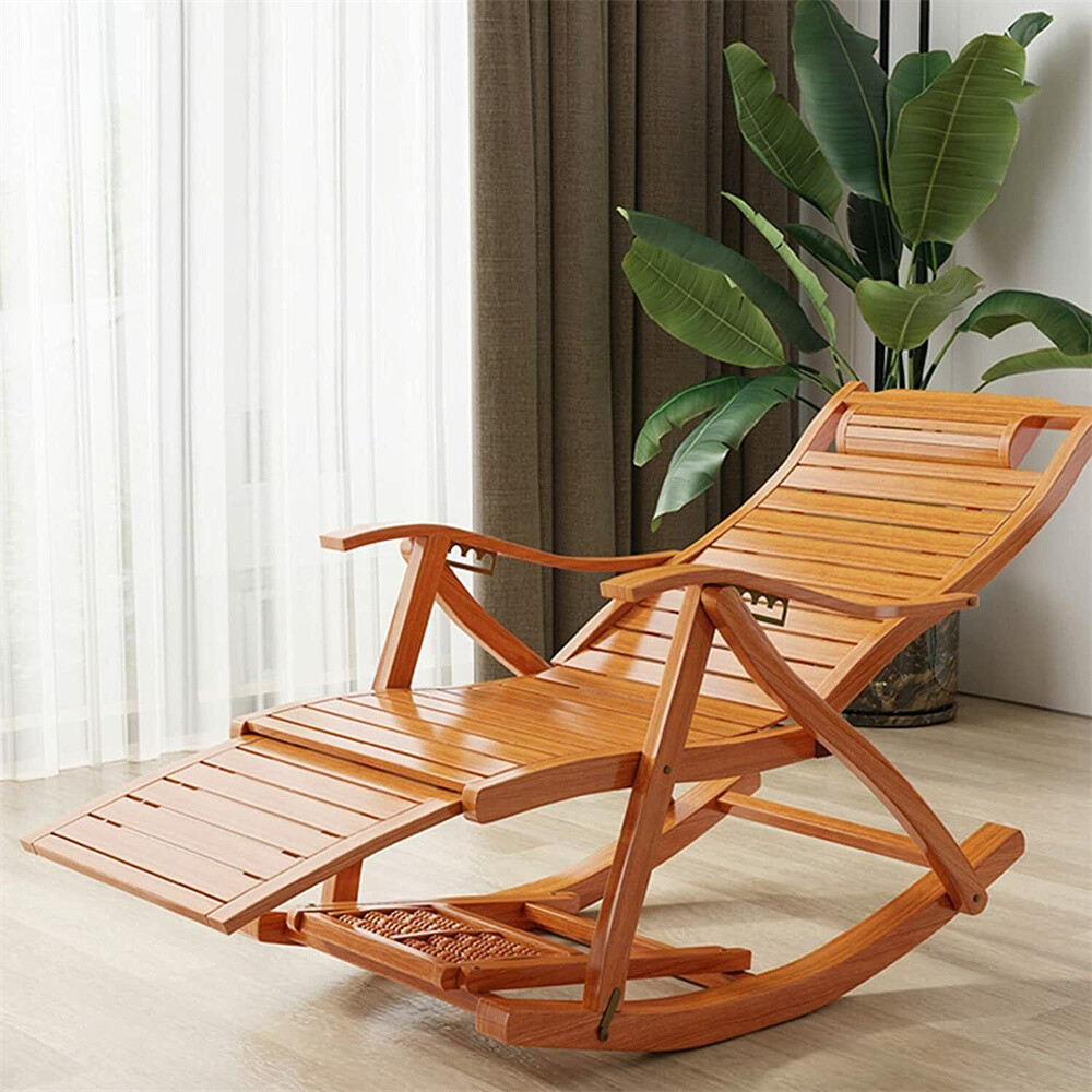 Heavy Duty Folding Rocking Chair Bamboo Living Room Indoor Outdoor