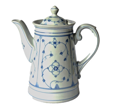 Antike Kaffeekanne  F.A. Reinecke Eisenberg ~ Indisch blau Strohblume ~ ca. 1920