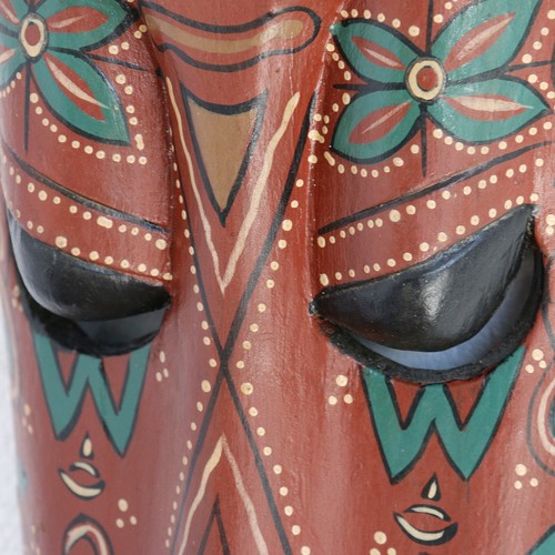 Paire de masques tribaux en bois sculpté-peint à la main Indonésie Batak de Sumatra années 70 - Photo 7/8