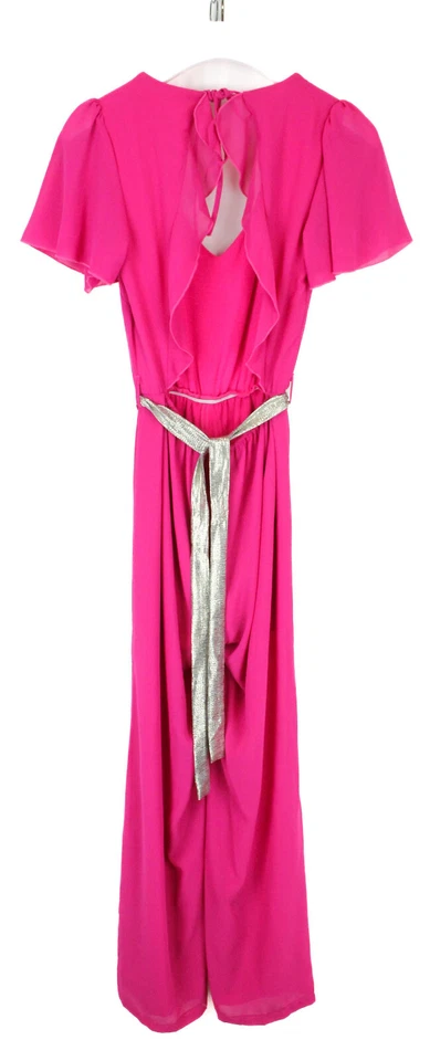 RINASCIMENTO Jumpsuit Damen Klein Kurzarm Offener Rücken Mit Gürtel Knallpink - Bild 3 von 4