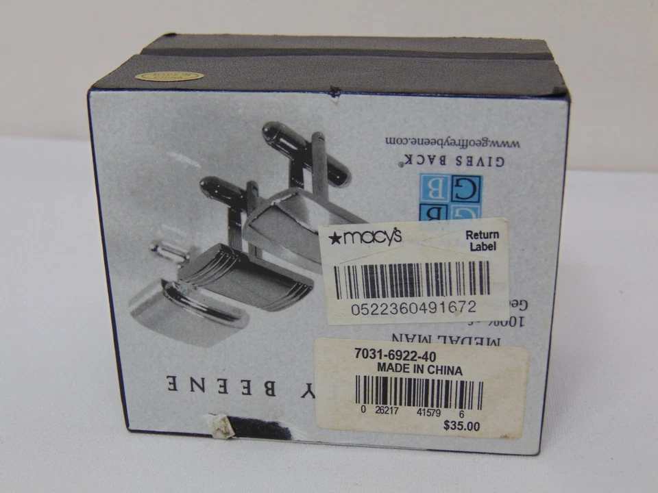 Gemelos Geoffrey Beene Silvertone en caja medalla hombre pulido negro inoxidable Foto 4 de 4