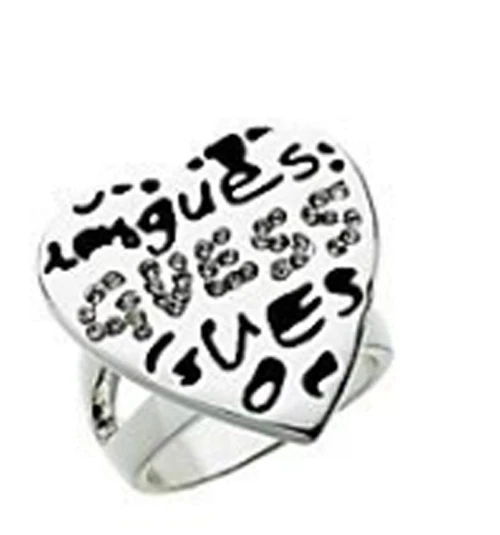 Guess GRAFFITI Rhinestone Heart Ring Size 7 Silver Tone BNWT eBay